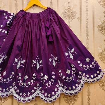 Purple embroidered taffeta lehenga and choli for girls 2