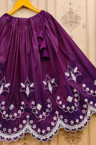 Purple embroidered taffeta lehenga and choli for girls