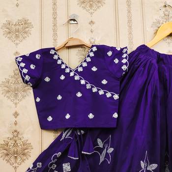 Blue embroidered taffeta lehenga and choli for girls 2