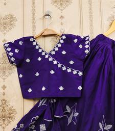 Blue embroidered taffeta lehenga and choli for girls