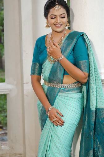 Sky Blue Khadi Georgette silk blend Saree