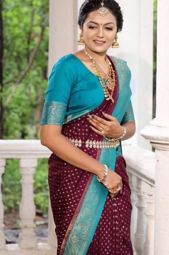 Wine Khadi Georgette silk blend Saree