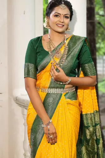 Yellow Khadi Georgette silk blend Saree