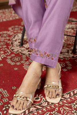 Lavender Designer Straight Kurti Pant Dupatta Set with Embroidery and Hand Work 6