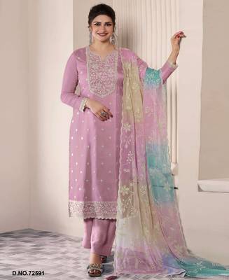 Light purple silk semi stitched wedding suits 1