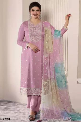 Light purple silk semi stitched wedding suits