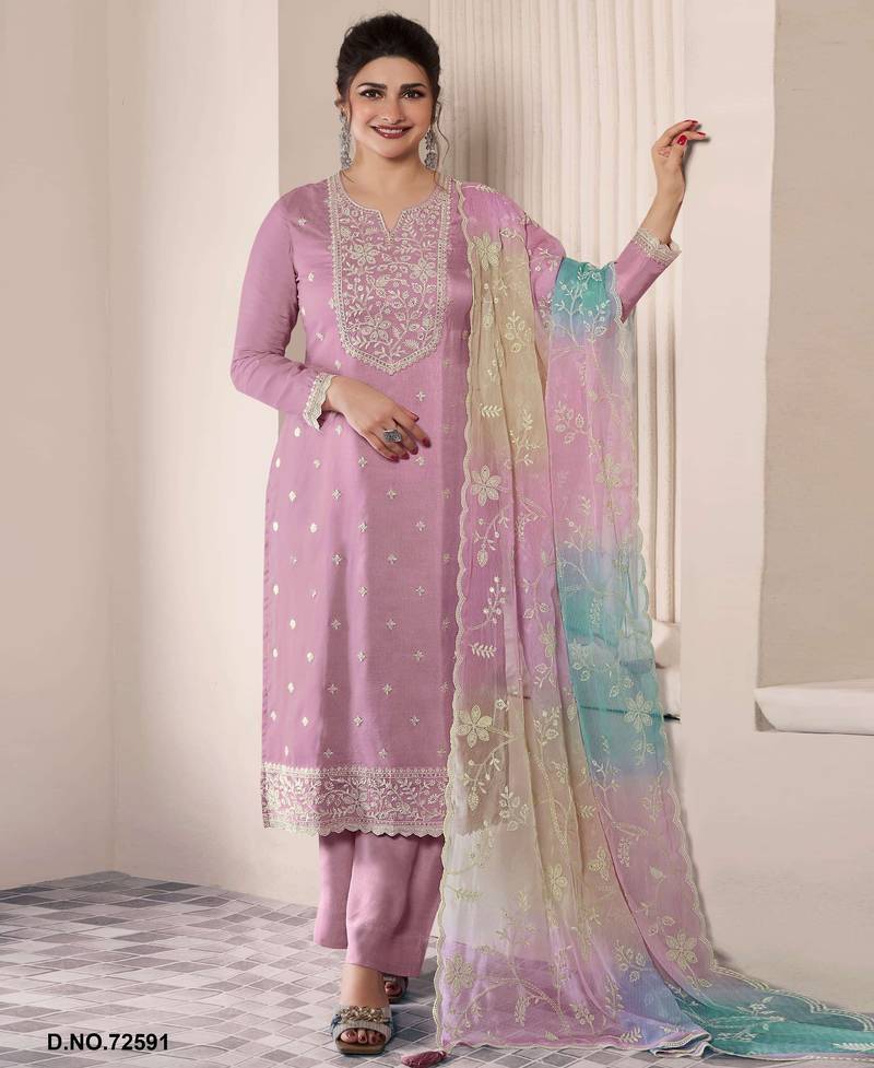 Light purple silk semi stitched wedding suits