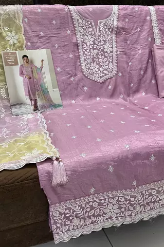 Light purple silk semi stitched wedding suits