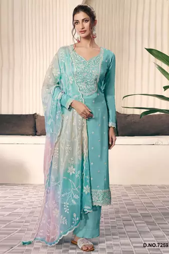 Sky blue silk semi stitched wedding suits