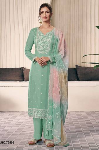 Light green silk semi stitched wedding suits