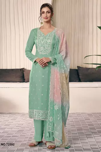 Light green silk semi stitched wedding suits
