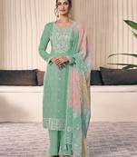 Light green silk semi stitched wedding suits