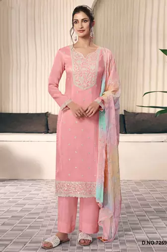 Light pink silk semi stitched wedding suits