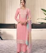 Light pink silk semi stitched wedding suits