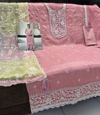 Light pink silk semi stitched wedding suits 2