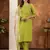 Parrot green Designer Straight Kurti Pant Dupatta Set With Embroidery And Hand Work