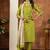 Parrot green Designer Straight Kurti Pant Dupatta Set With Embroidery And Hand Work