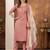 Peach Designer Straight Kurti Pant Dupatta Set With Embroidery And Hand Work