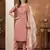 Peach Designer Straight Kurti Pant Dupatta Set With Embroidery And Hand Work