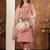 Peach Designer Straight Kurti Pant Dupatta Set With Embroidery And Hand Work
