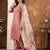 Peach Designer Straight Kurti Pant Dupatta Set With Embroidery And Hand Work