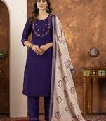 Purple Designer Straight Kurti Pant Dupatta Set With Embroidery And Hand Work