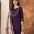Wine Designer Straight Kurti Pant Dupatta Set With Embroidery And Hand Work