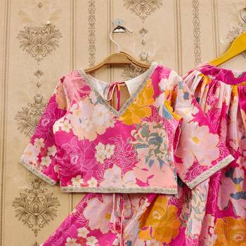 Pink printed chanderi silk lehenga and choli for girls 2