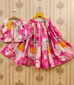 Pink printed chanderi silk lehenga and choli for girls