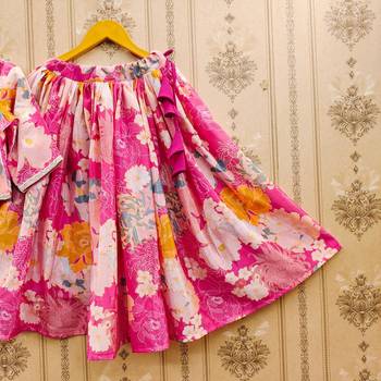 Pink printed chanderi silk lehenga and choli for girls 3