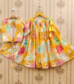Yellow printed chanderi silk lehenga and choli for girls