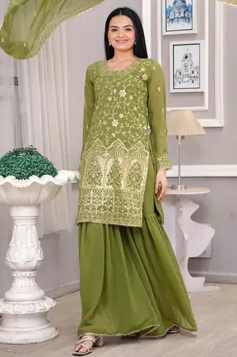 Green Heavy GEORGETT Embroidery Work PARTY WEAR SUIT SET   