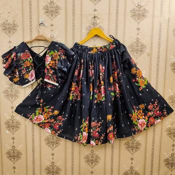 Black printed chanderi silk lehenga and choli for girls 1