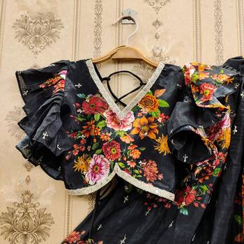 Black printed chanderi silk lehenga and choli for girls 4