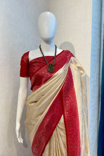 Cream Rich Pallu Jacquard  silk blend Saree