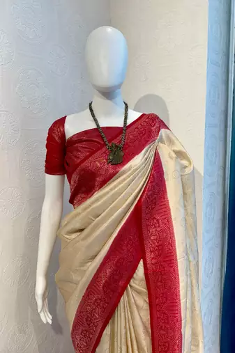 Cream Rich Pallu Jacquard  silk blend Saree