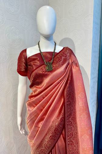 Dark Peach Rich Pallu Jacquard  silk blend Saree