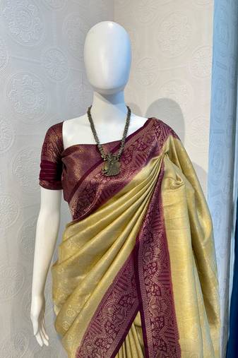 Golden Rich Pallu Jacquard  silk blend Saree