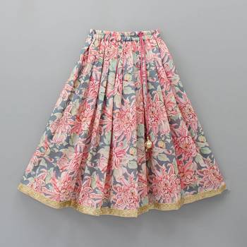 pink floral printed reyon lehenga choli with embroidery work festive wear kids lehenga with dupatta 4