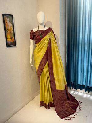 Mustard Rich Pallu Jacquard  silk blend Saree 3