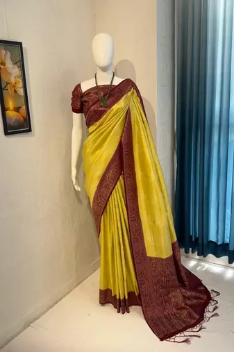 Mustard Rich Pallu Jacquard  silk blend Saree