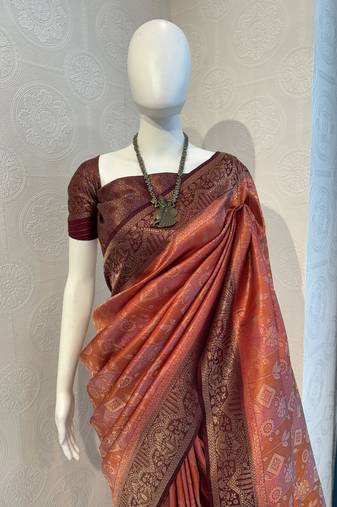 Brown Rich Pallu Jacquard  silk blend Saree