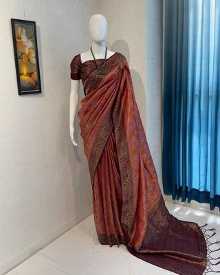 Brown Rich Pallu Jacquard  silk blend Saree 2