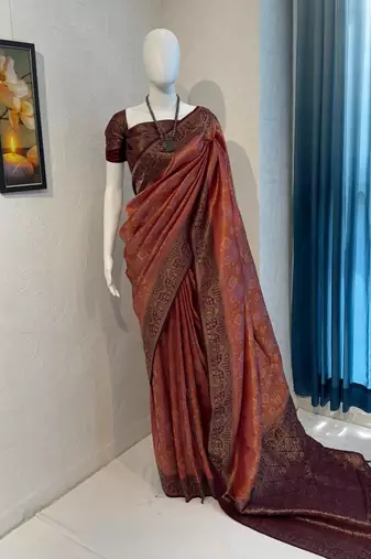 Brown Rich Pallu Jacquard  silk blend Saree