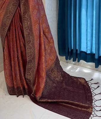 Brown Rich Pallu Jacquard  silk blend Saree 3
