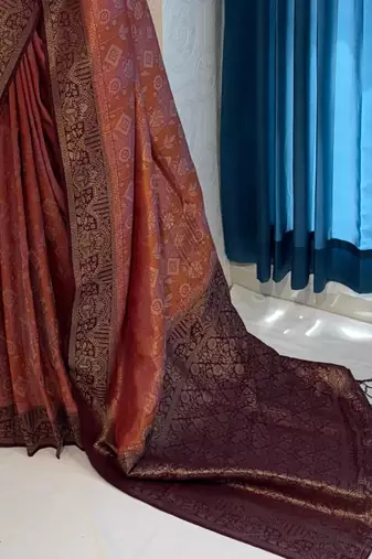 Brown Rich Pallu Jacquard  silk blend Saree