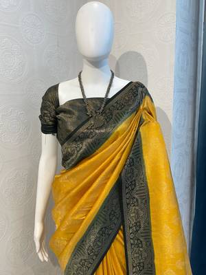 Yellow Rich Pallu Jacquard  silk blend Saree 1