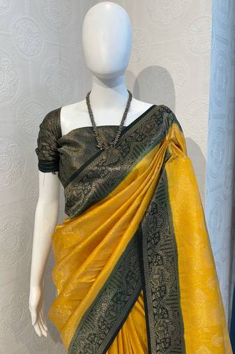Yellow Rich Pallu Jacquard  silk blend Saree