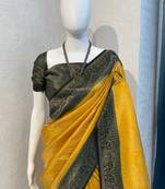Yellow Rich Pallu Jacquard  silk blend Saree