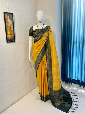 Yellow Rich Pallu Jacquard  silk blend Saree 2